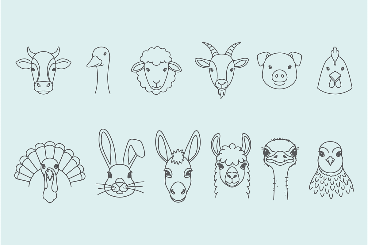Hand Drawn Farm Animals Icon Set, an Outline Icon by MkStudio (Photo 2 of 2)
