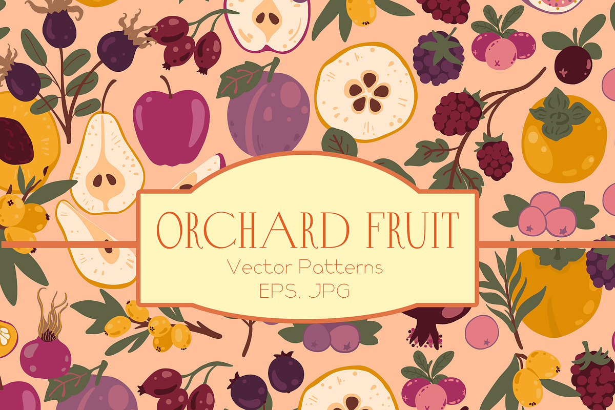 Orchard fruit vector patterns, a Pattern Graphic by Carpet Tapete Pretzel (Photo 1 of 17)