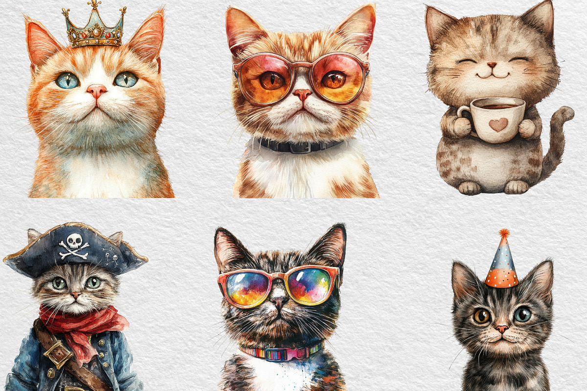 Quirky Cats Sublimation Clipart, an Illustration by Black Bird Studio (Photo 5 of 6)