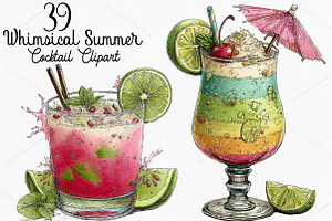 Whimsical Summer Cocktail Clipart, a Seasonal Illustration by Canvas Craft