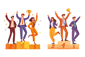 Winners cartoon set. People on, a Person Illustration by Stock-Smart-Start