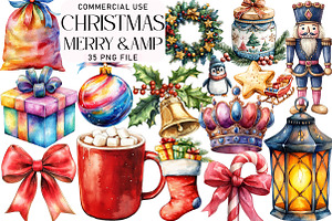 Merry & Bright Christmas Clipart, an Illustration by Daily.Designs