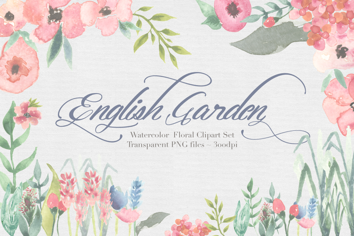 English Garden Watercolor clipart, an Illustration by The Autumn Rabbit Ltd (Photo 1 of 2)