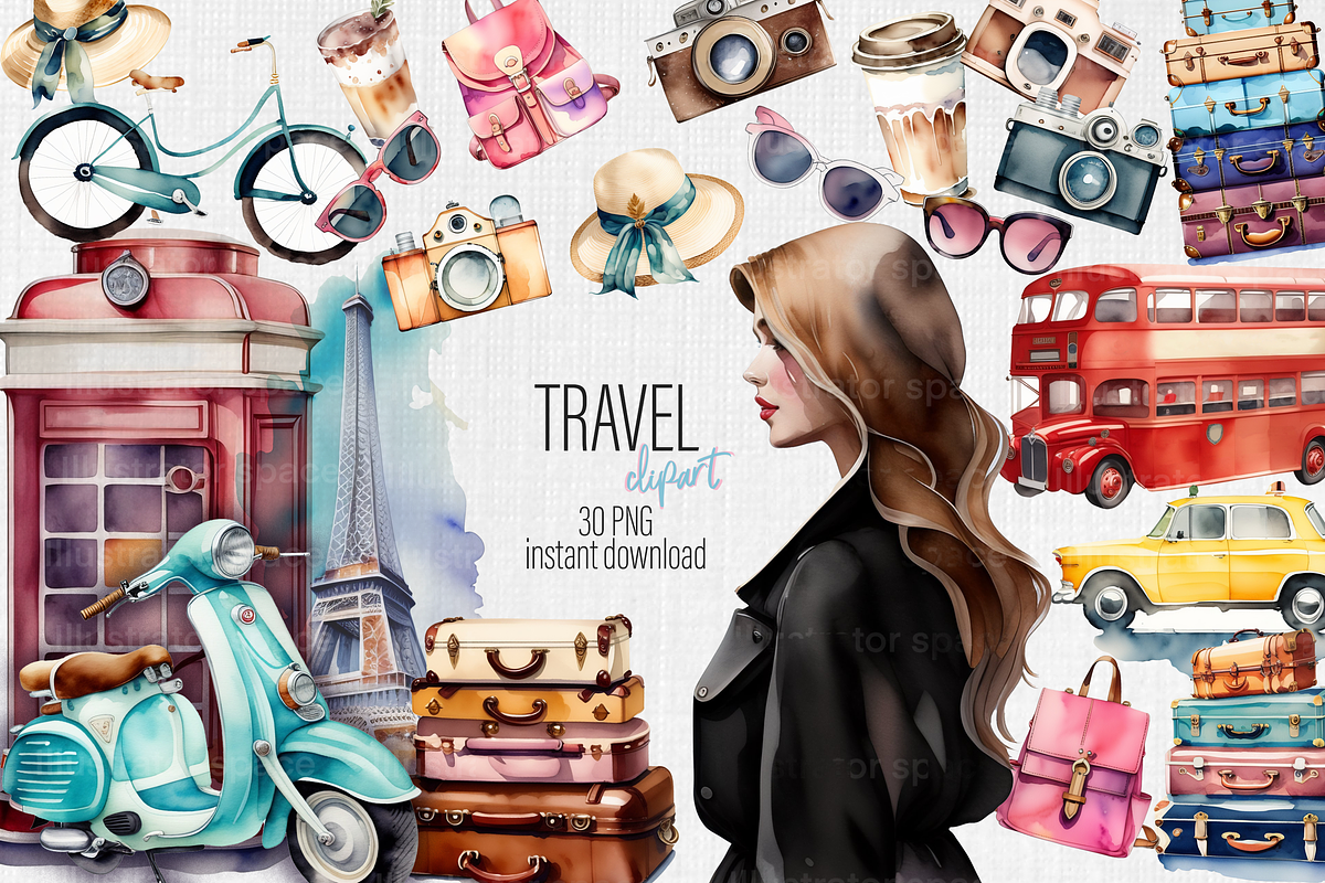 Travel cliparts set 30 PNG, an Illustration by Illustrator Space (Photo 1 of 7)