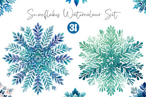 Snowflakes Watercolour Set Clipart, an Illustration by DreamCafeArt