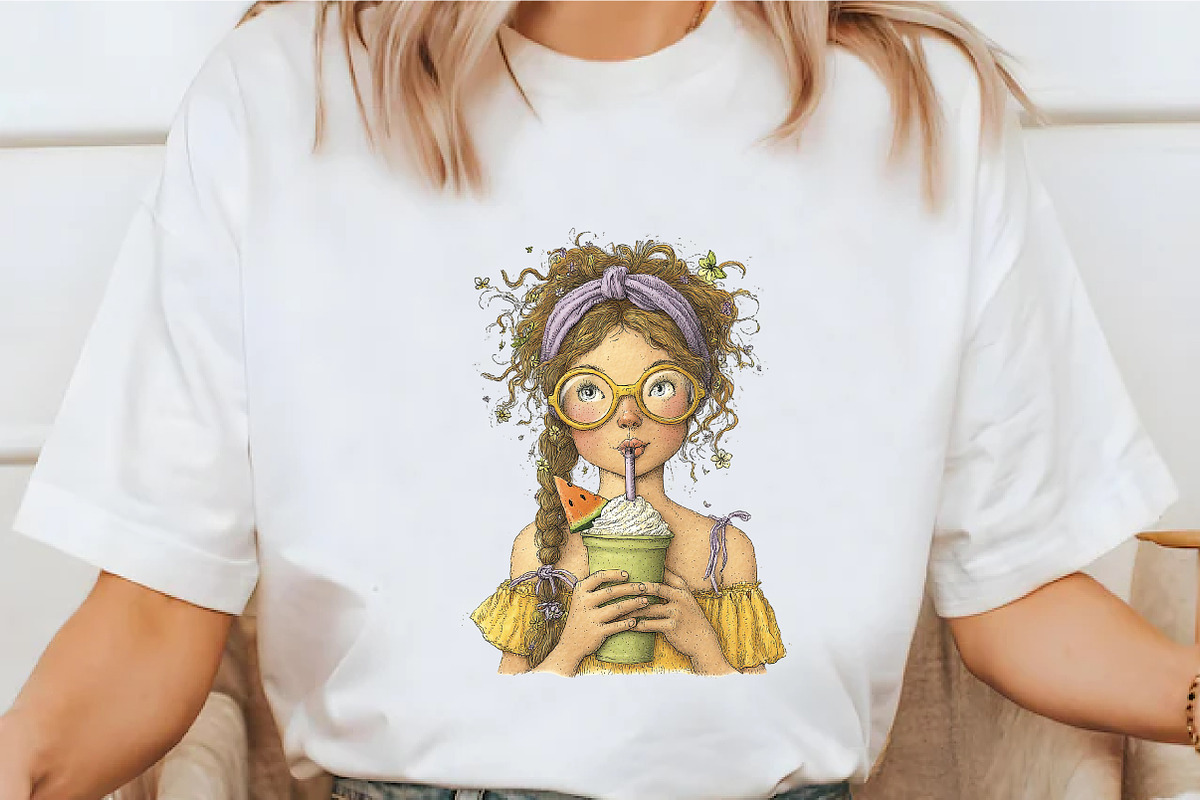 Whimsical Summer Coffee Girl Clipart, a Seasonal Illustration by designcity5 (Photo 4 of 5)