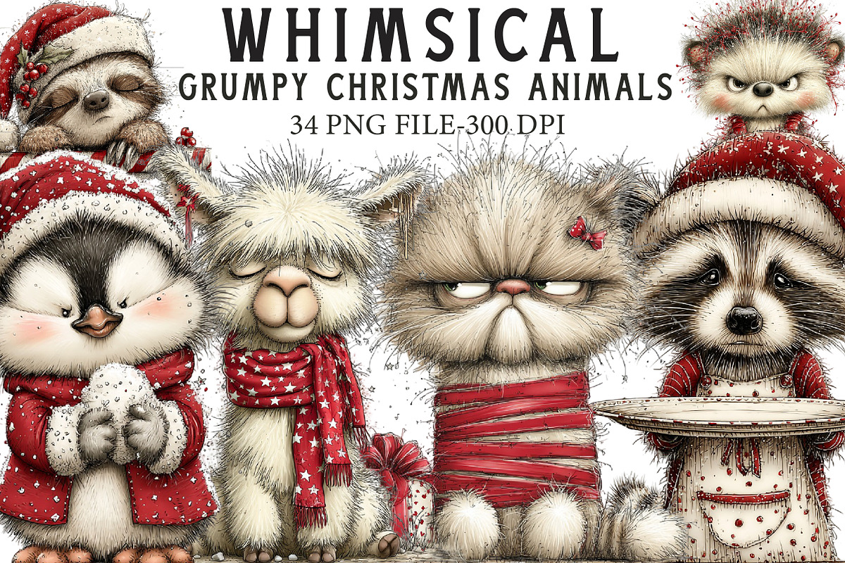 Whimsical Grumpy Christmas Animals, an Illustration by Libby Wishes (Photo 1 of 7)