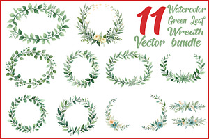 Watercolor Green Leaf Wreath Vector, an Illustration by hafijul