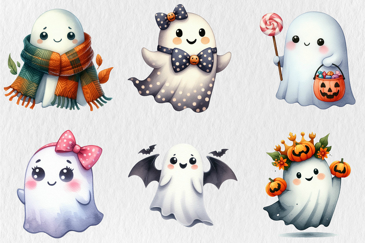 Watercolor Quirky Ghost Clipart, a Seasonal Illustration by Rose Art (Photo 3 of 4)