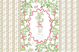 Spring Garden Toile Pink Butterfly, a Graphic by LABFcreations