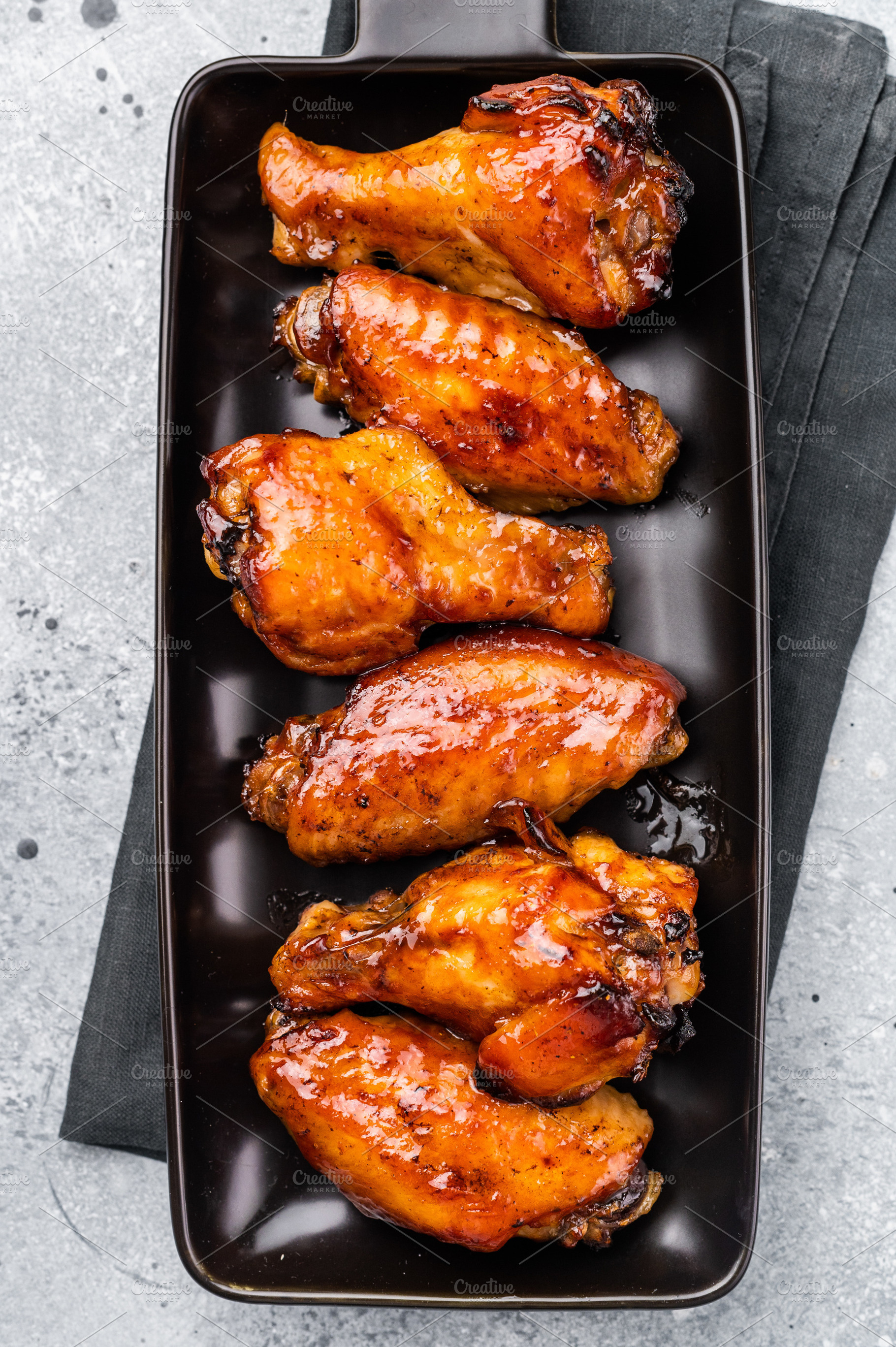Juicy barbecue chicken wings, perfectly grilled and glazed, idea, a Food & Drink Photo by composter-box@mail.ru