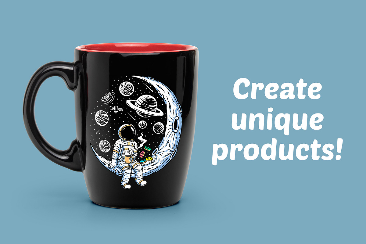 Astronaut enjoying coffee and donuts, a Food Illustration by gunaonedesign (Photo 2 of 3)