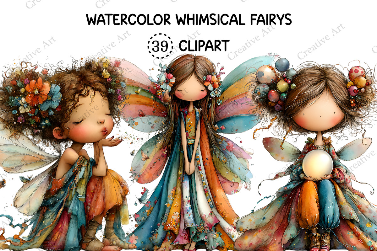 Watercolor Whimsical Fairy Clipart, an Illustration by Creative Art (Photo 1 of 11)