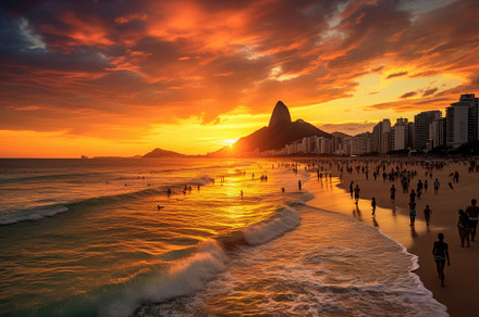 Beautiful sunset at Copacabana beach, a Photo by Iftikhar Alam