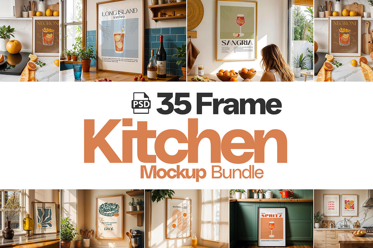 35 Kitchen Frames Mockup PSD Bundle, a Mockup by MockupShopi (Photo 1 of 9)