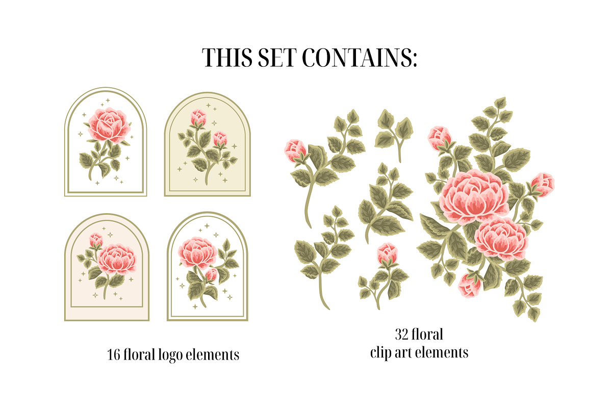 Vintage Peony & Rose Logo Set, an Object Graphic by Artflorara (Photo 3 of 9)
