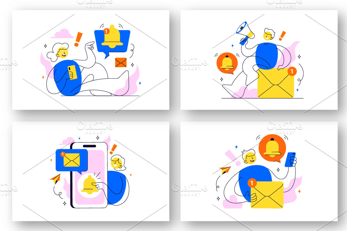 10 Notification System Illustration, a Technology Illustration by denayunebgt (Photo 3 of 4)