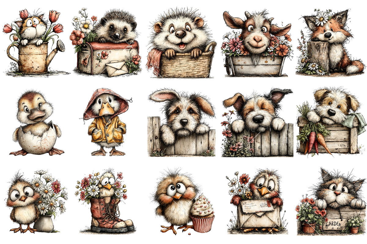 Quirky Peeking Spring Animals Clipar, an Illustration by OK Design (Photo 3 of 6)