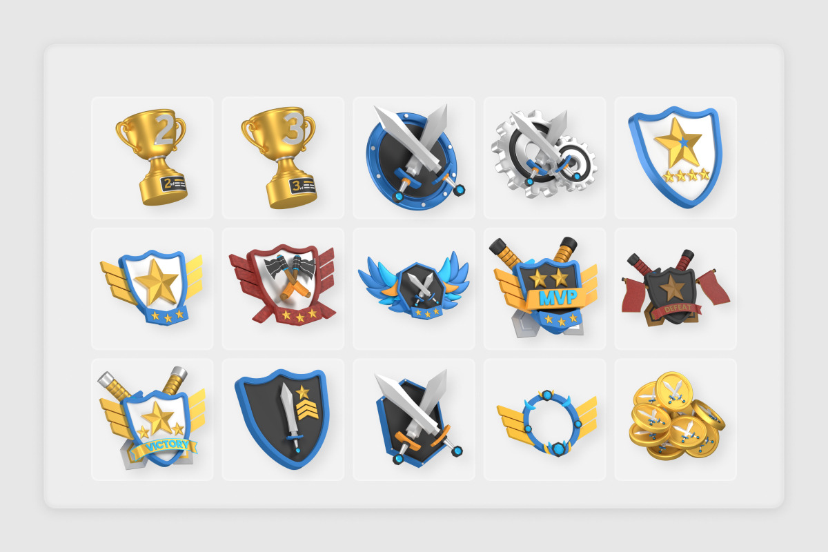Game Badges 3D Icon Pack, a Decorative Illustration by twinstd (Photo 7 of 7)