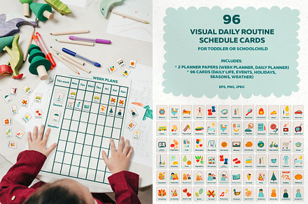 96 daily routine kids schedule cards, a Card Template by ann_etc