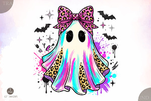 Trendy Neon Ghost Png,Halloween, a Seasonal Illustration by Libby Wishes