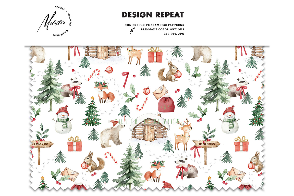 Woodland Xmas party seamless pattern, a Texture Graphic by Milatoo (Photo 2 of 3)