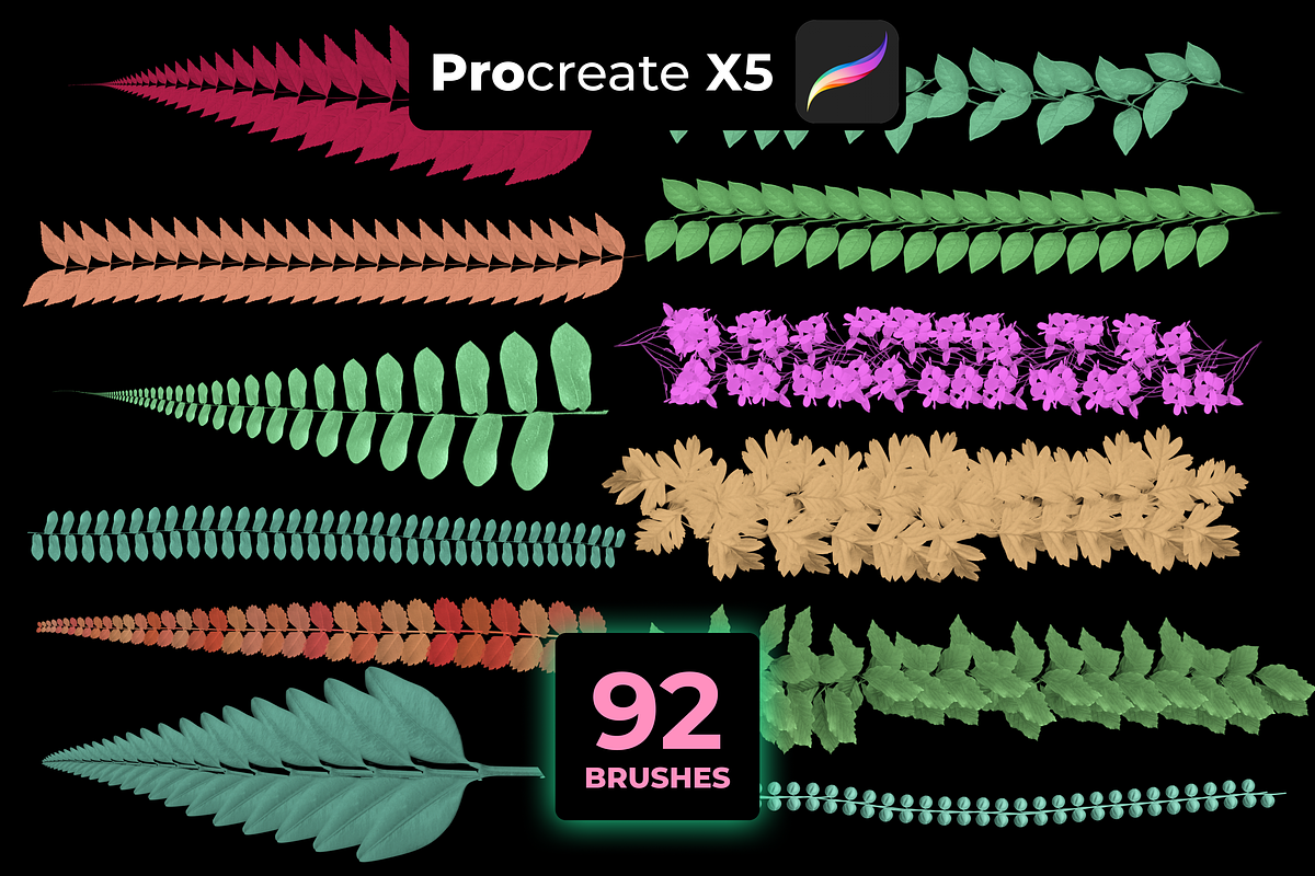 92 FLORAL brushes for PROCREATE X5, a Brush Add-On by Graphics Resources (Photo 9 of 15)