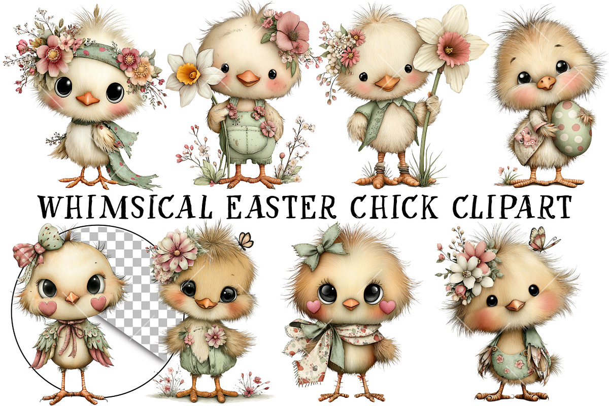 Whimsical Easter Chick Clipart, an Illustration by OK Design (Photo 2 of 6)