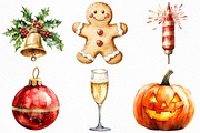 Watercolor Holiday Clipart Bundle, an Illustration by Craft Nest (Thumbnail 4 of 6)