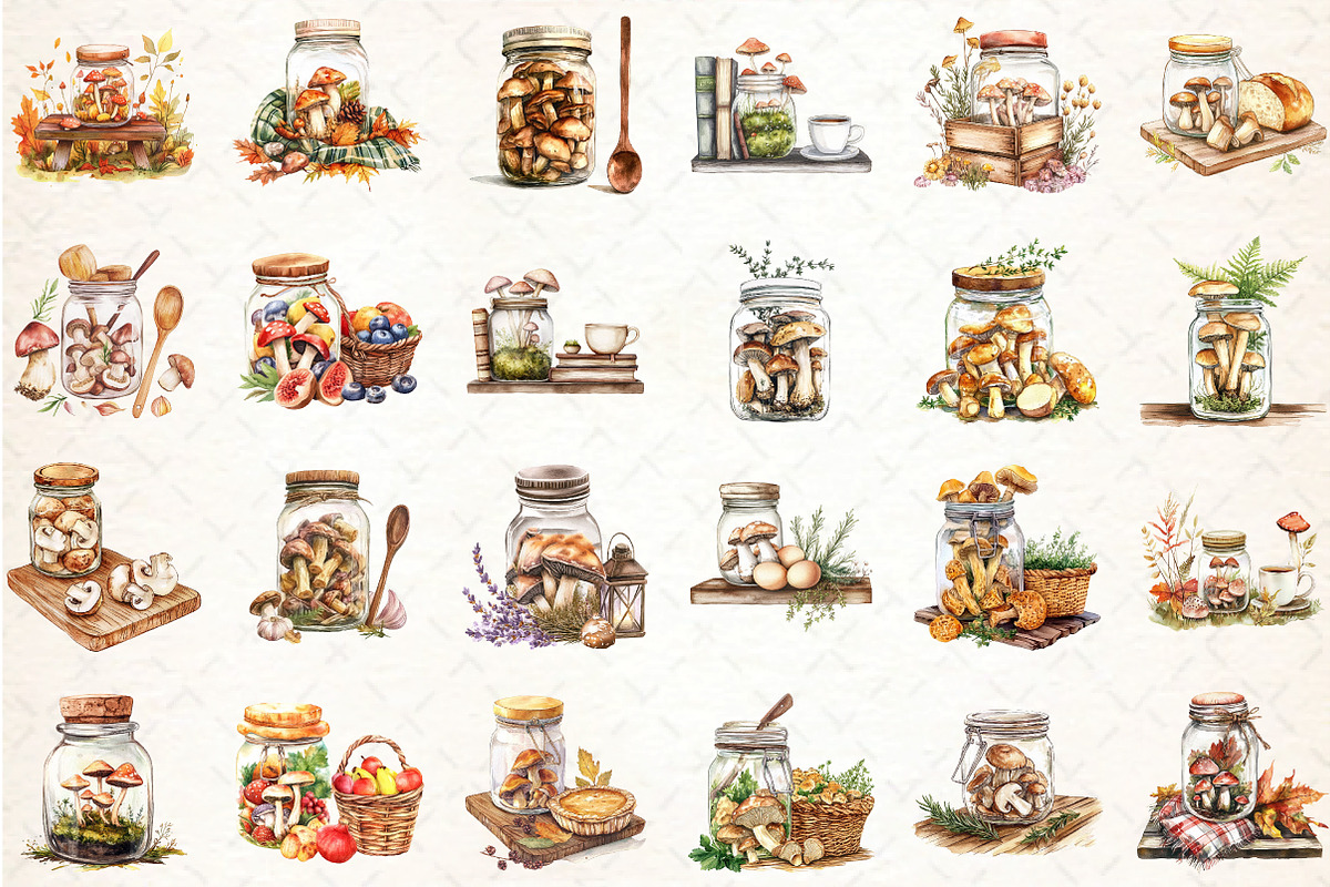 Mushrooms Jar Clipart, an Illustration by DreamCafeArt (Photo 3 of 5)