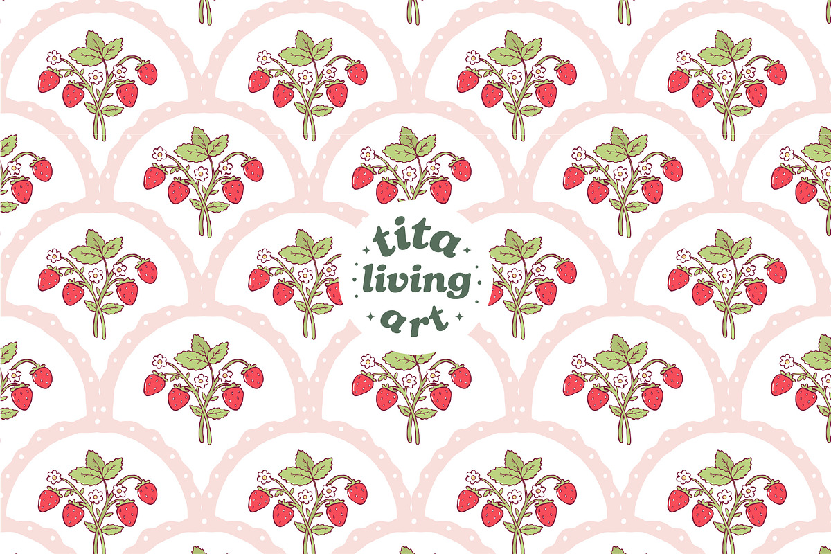 Strawberry Scalloped Seamless, a Food Illustration by TitaLivingArt (Photo 2 of 10)