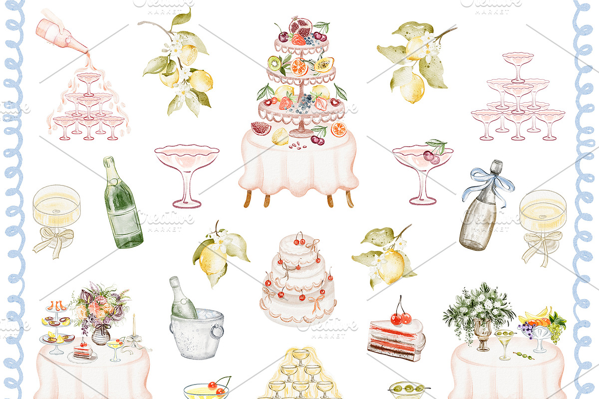 Watercolor Villa Wedding Clipart Set, an Object Illustration by LenArt (Photo 6 of 14)