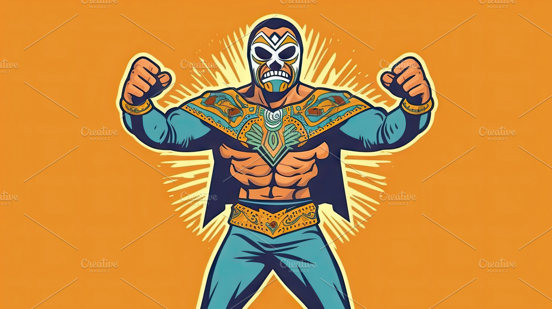 Mascot illustration of a male warrior Lucha Libre wrestling mask, a Sports & Recreation Photo by AS photostudio