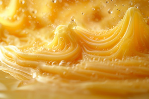 Close-up of vibrant golden liquid swirling with bubbles, creatin, a Food & Drink Photo by ImageMir