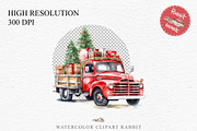 Christmas Truck Santa Winter Clipart, a Seasonal Illustration by Rabbit Heart (Thumbnail 3 of 10)