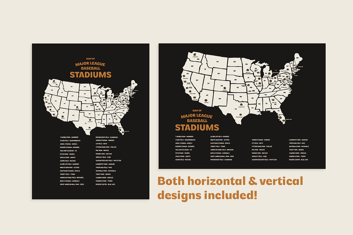 MLB Baseball Stadium Map Poster, a Poster Template by Nixon Design (Photo 7 of 7)