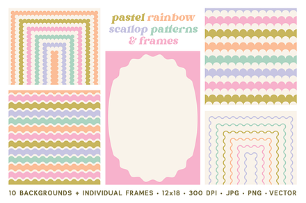 Scallop & Wave Patterns & Frames, a Background Graphic by hi cassi
