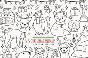 Christmas Animals Outline SVG, a Seasonal Illustration by TitaLivingArt (Thumbnail 1 of 9)