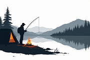 A silhouette of a man fishing, an Illustration by Amazin_art (Thumbnail 5 of 7)