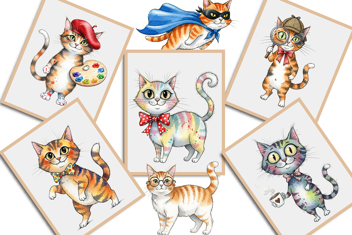 Quirky Cats Sublimation Clipart, an Illustration by Creative Art (Photo 4 of 9)