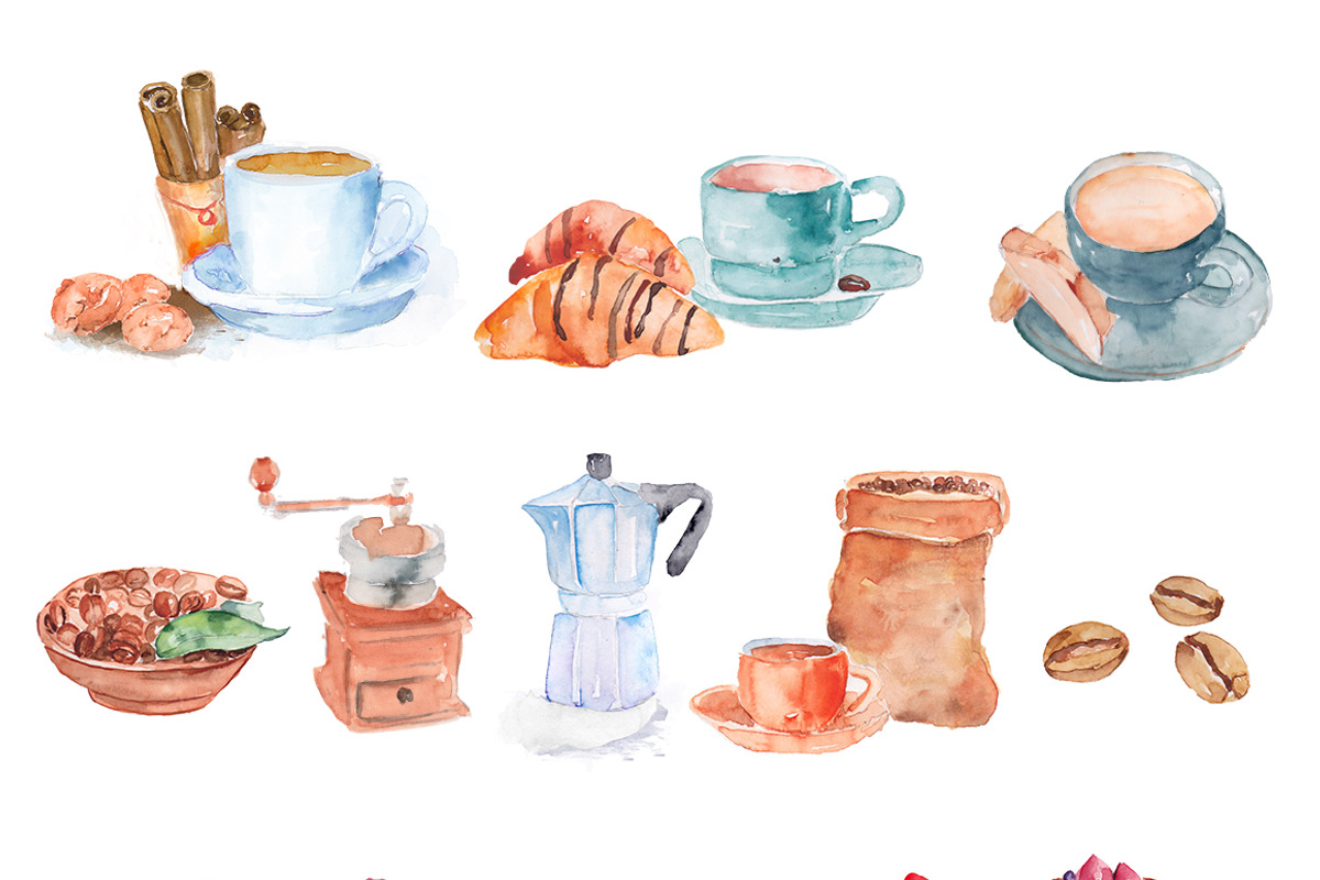 Watercolor Cafe Doodles, a Food Illustration by emine (Photo 3 of 3)