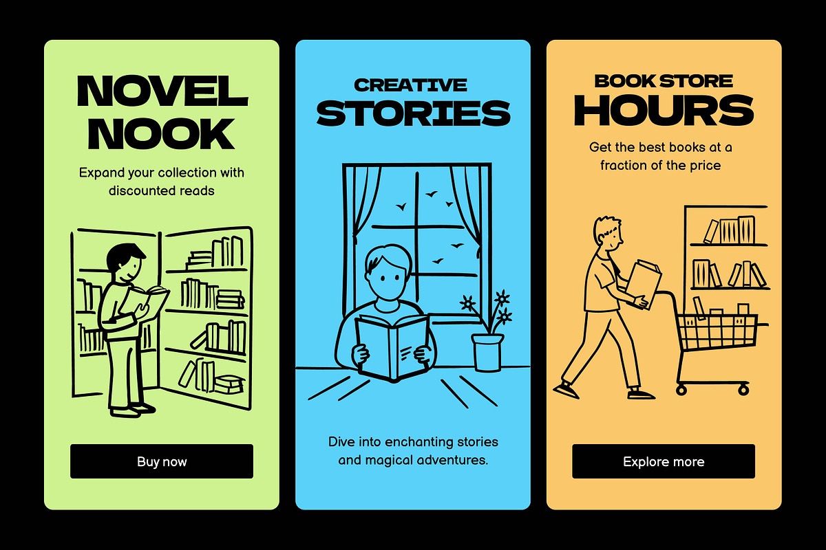 Book Reading Doodle Icons, an Outline Icon by Brickclay (Photo 3 of 9)