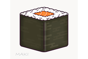 Cute cartoon maki sushi roll, a Food Illustration by Yayasya
