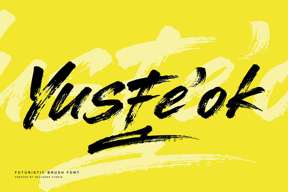 Yusfe'ok - Futuristic Brush Font, a Handwritten Font by Sealoung (Photo 1 of 10)
