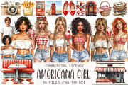 Watercolor Americana Girl Clipart, an Illustration by OK Design (Thumbnail 1 of 5)