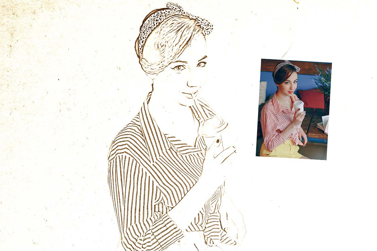 Vintage Beauties Sketch Ps Action, an Action Add-On by Studio Retouch (Photo 5 of 9)