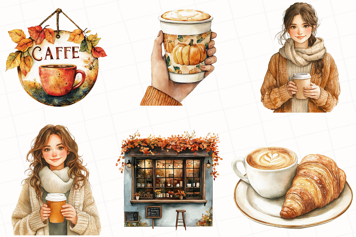 Watercolor Pumpkin Latte Clipart, an Illustration by OK Design (Photo 3 of 5)