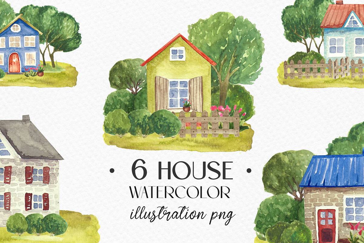 Watercolor country houses, a Decorative Illustration by Julia Bogdan (Photo 1 of 4)