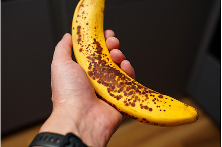 Brightly colored banana with brown