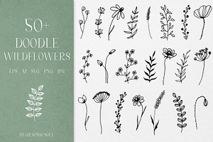 Hand drawn doodle wildflowers